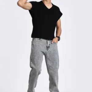 Men's Straight Fit Acid Wash Gray Denim Jeans