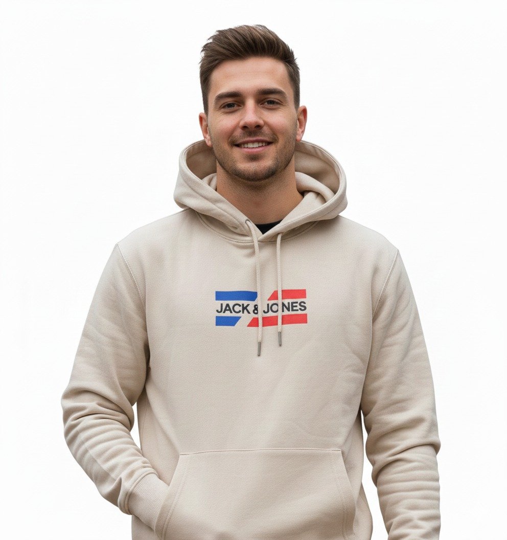 JACK & JONES Men's Core Logo Pullover Hoodie - Light Grey Melange