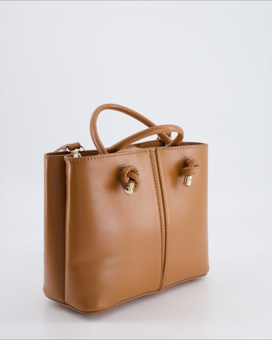 MAX Women's Tan Knot Detail Crossbody Handbag | Structured Mini Tote