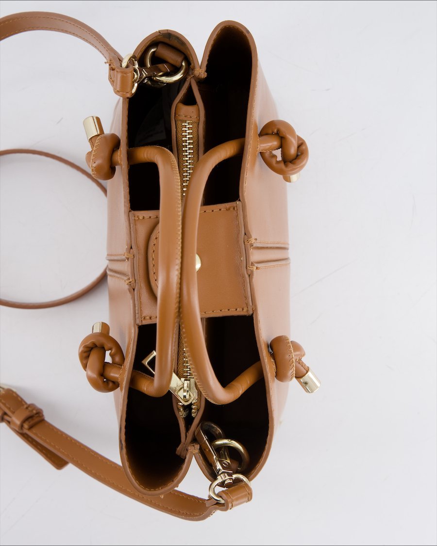 MAX Women's Tan Knot Detail Crossbody Handbag | Structured Mini Tote