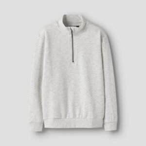 Classic Unisex Light Grey Quarter-Zip Sweatshirt | Mock Neck Pullover