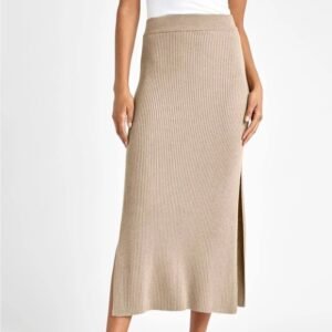 SHEIN Ribbed Knit Midi Skirt with Side Slits - L