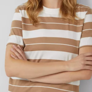 s.Oliver Women's Red & White Striped V-Neck T-Shirt