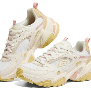 Skechers D'Lites 4.0 Chunky Sneakers for Women - Beige, Pink & Yellow Fashion Trainers