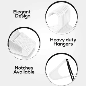 Premium Heavy-Duty White Plastic Clothes Hangers (50 Pack) | Non-Slip Notches, Space-Saving Design