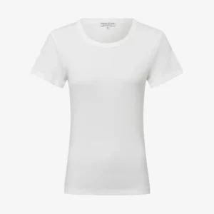 Women's Fitted Ribbed Short-Sleeve White Crewneck T-Shirt