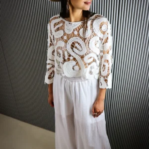 Women's White Crochet Lace Sheer Cover-Up Top