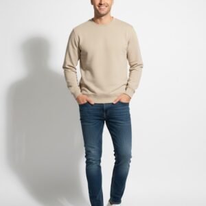 Men's Classic Solid Crew Neck Sweatshirt (Beige/Sand)