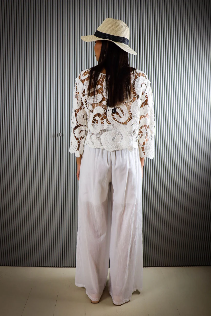 Women's White Crochet Lace Sheer Cover-Up Top