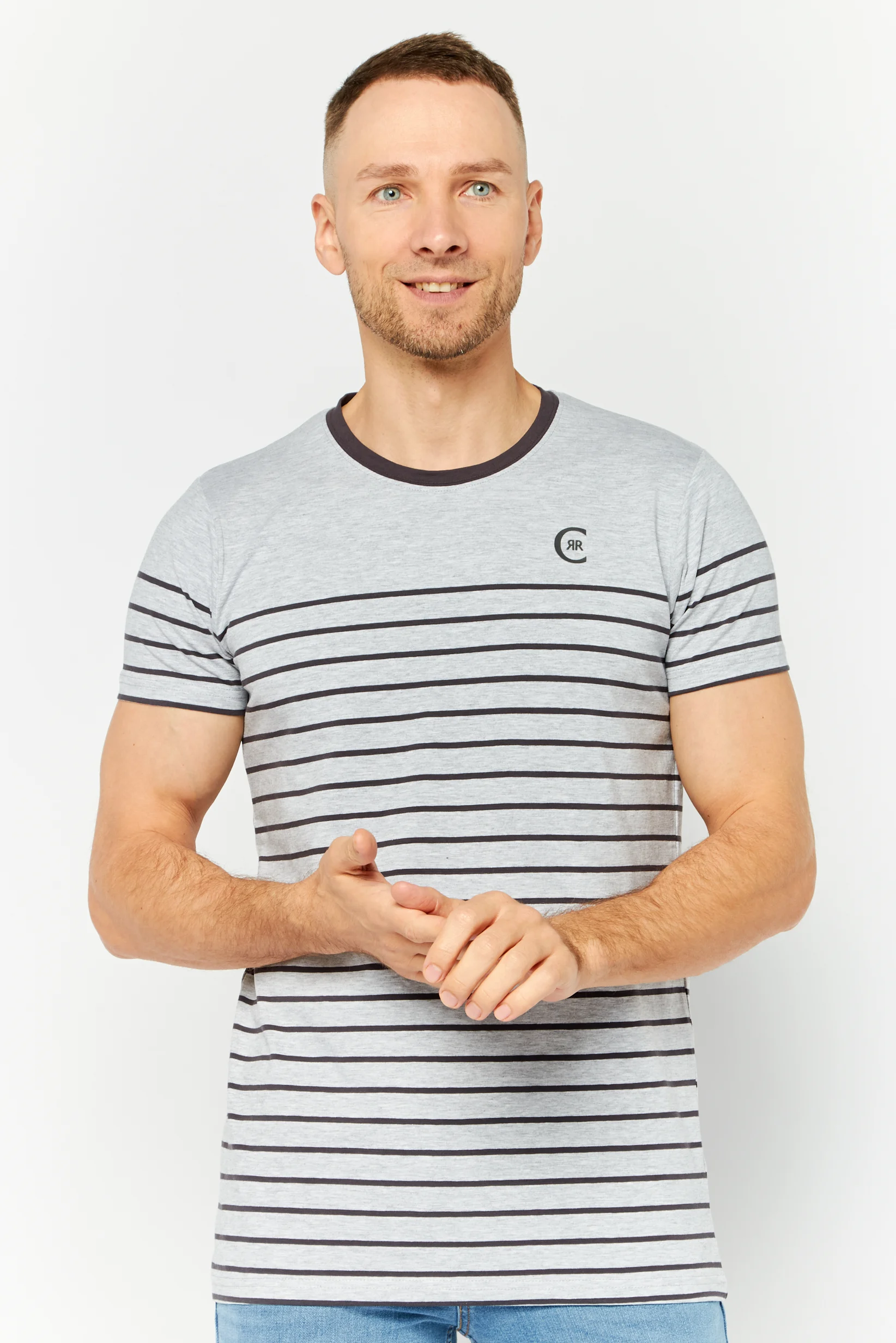 Cerruti 1881 Men's Classic Striped Crew Neck T-Shirt - Luxury Casual, Size L