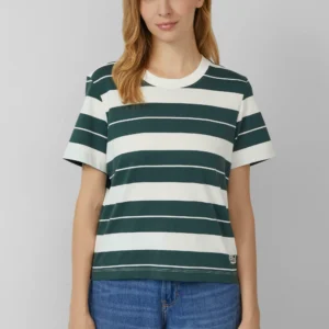s.Oliver Women's Green & White Striped Crew-Neck T-Shirt