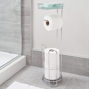 Style Selections Freestanding Toilet Paper Holder with Phone Shelf and Reserve Storage, Chrome Finish