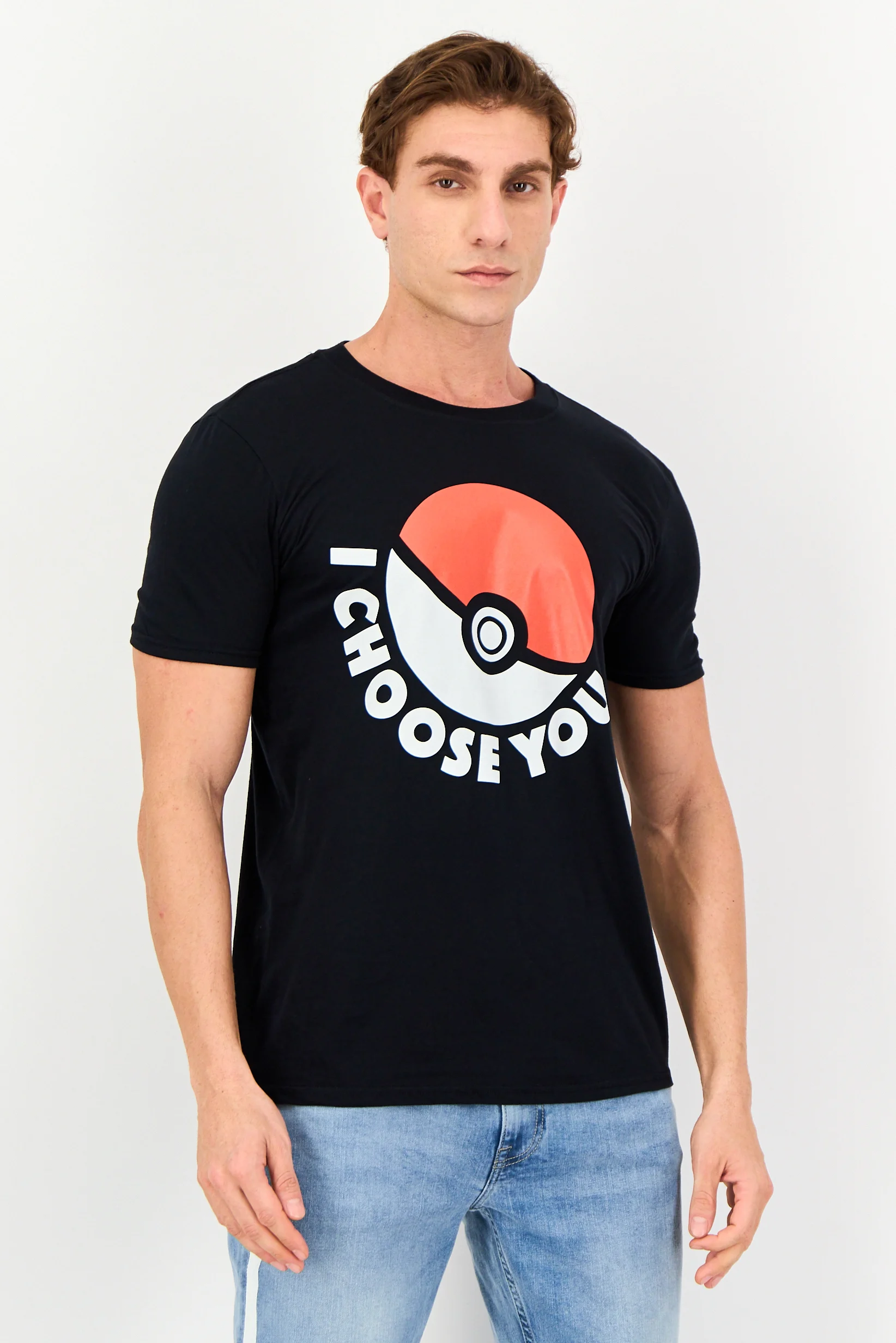 Men's Graphic Tee: Pokémon "I Choose You" Poké Ball T-Shirt - Black