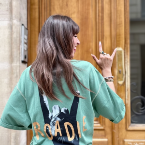 Oversized "Roadie" Graphic T-Shirt - Relaxed Fit, Sage Green Cotton Tee for Women