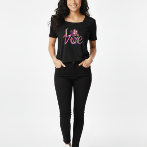 Women's Black Square-Neck 'Vibrant Love' Graphic T-Shirt