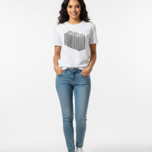 Women's White Regular Fit T-Shirt with Architectural/Graphic Print