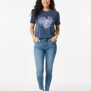 Women's Navy Floral Graphic 'Enjoy Life' Crew Neck T-Shirt