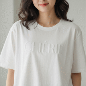 Vila Women's Oversized White Cotton T-Shirt with Embossed 'CHÉRIE' Detail