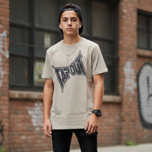 Tapout Men's Iconic Graphic Logo T-Shirt - Short Sleeve Crew Neck - Beige/Sand Color