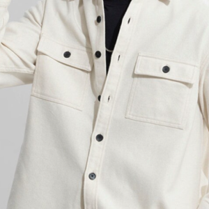 Men's Off-White Twill Overshirt Shacket - Utility Style Long Sleeve Shirt