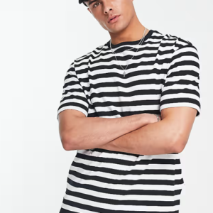 Men's Black and White Striped T-Shirt | Classic Short-Sleeve Breton Tee