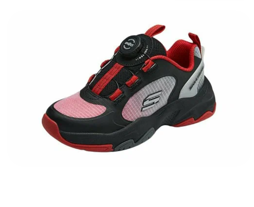 Skechers Kids' Twist-Fit Sport Sneakers – Black, Red & Silver (Size 29)