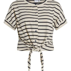 Vila Striped Tie-Front Cropped T-Shirt (Size L)