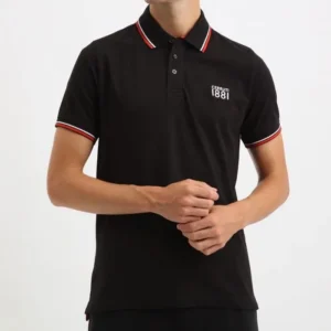 Cerruti 1881 Men's Black Piqué Knit Short-Sleeve Polo Shirt (Size M)