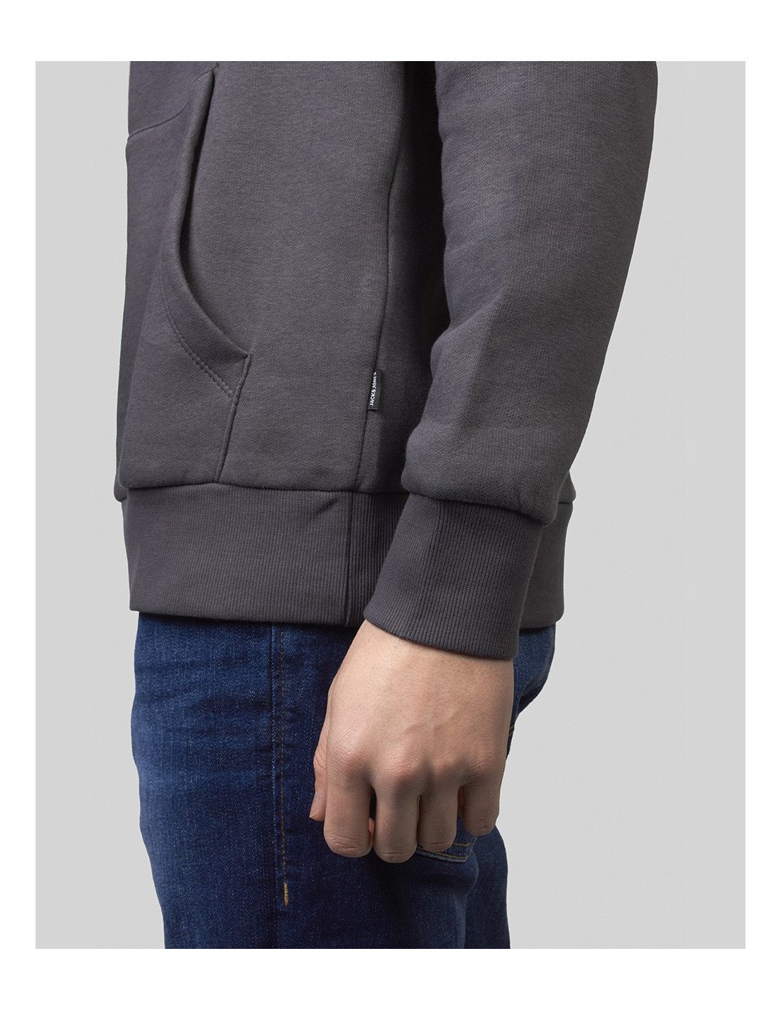 JACK & JONES Logo Print Pullover Hoodie for Men - Grey/Charcoal