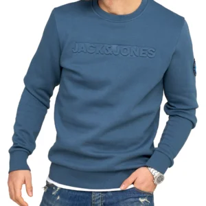 JACK & JONES Men's Embossed Logo Crew Neck Sweatshirt - Orion Blue