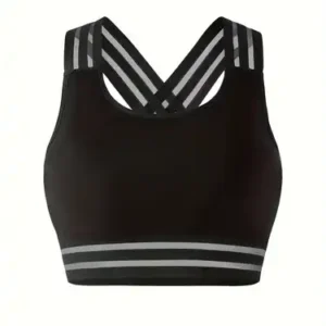 Women's High-Impact Strappy Sports Bra - Black with Reflective Stripe Detail