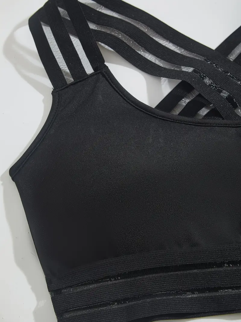 Women's High-Impact Strappy Sports Bra - Black with Reflective Stripe Detail