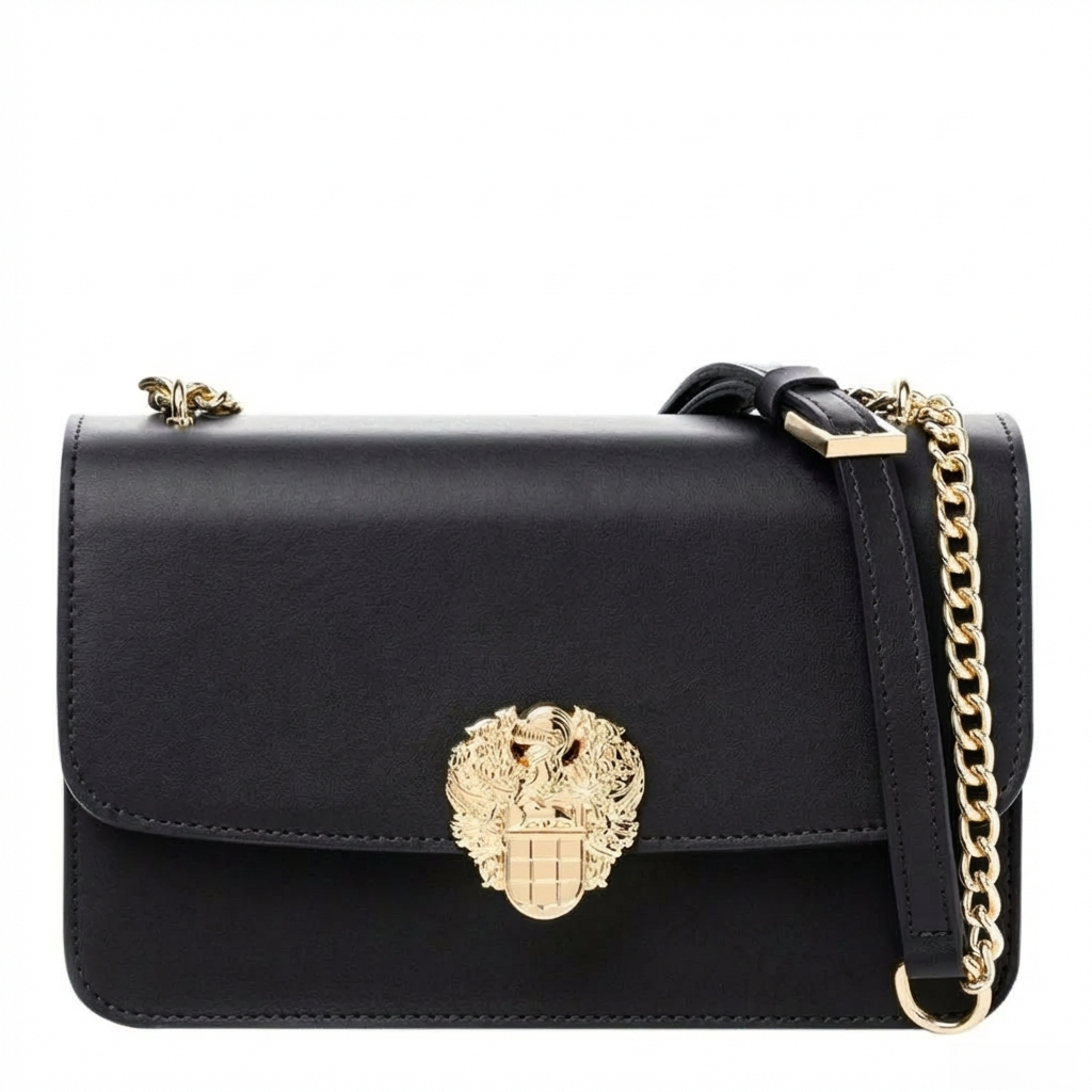 ALDO Meilani Emerald Green Crossbody Bag – Chic Textured Handbag with Gold Lion Crest and Chain Strap