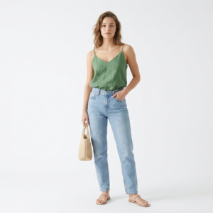 Effortless Summer Essentials Set – Sage Green Linen Cami & High-Waisted Straight Leg Jeans