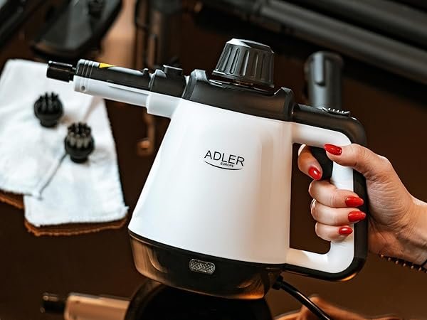 Adler AD 7038 Multi-Purpose Handheld Steam Cleaner - 2000W High-Pressure Steamer with 13 Accessories, Chemical-Free Sanitizing for Tiles, Windows, Upholstery & Car Interiors - White/Black