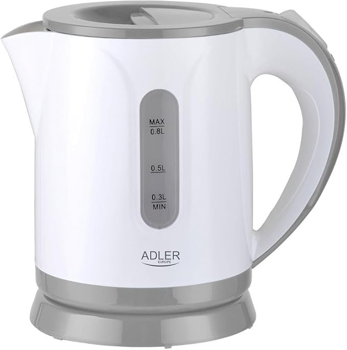 Adler Europe AD 1371 Compact Electric Kettle - 0.8L, 850W, White/Grey