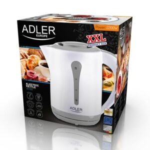 Adler Europe AD 1244 Electric Kettle – 2.5L XXL Capacity, 2200W High Power – White/Grey