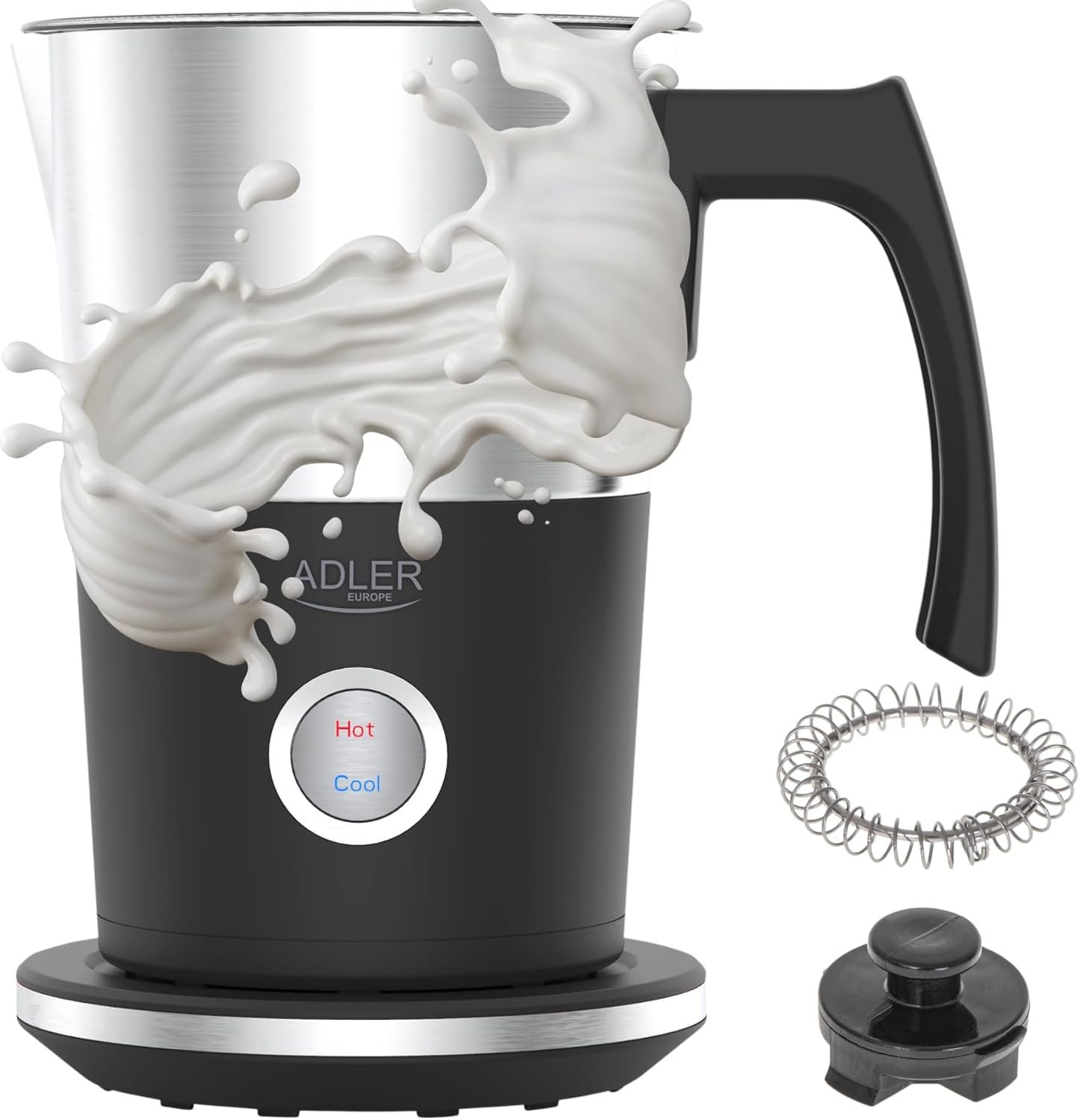 Adler AD 4497 Electric Milk Frother 1000W – Hot & Cold Foam Maker 300ml Stainless Steel