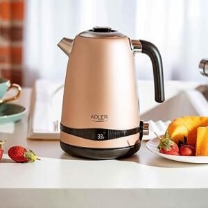 Adler AD 1295 Electric Kettle with LCD Display & Temperature Control – 1.7L, 2200W, Copper/Wood Finish