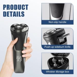 FK-3 4D 360° Rotary Electric Shaver for Men - IPX6 Waterproof Wet & Dry Razor with LCD Display and USB Rechargeable Battery