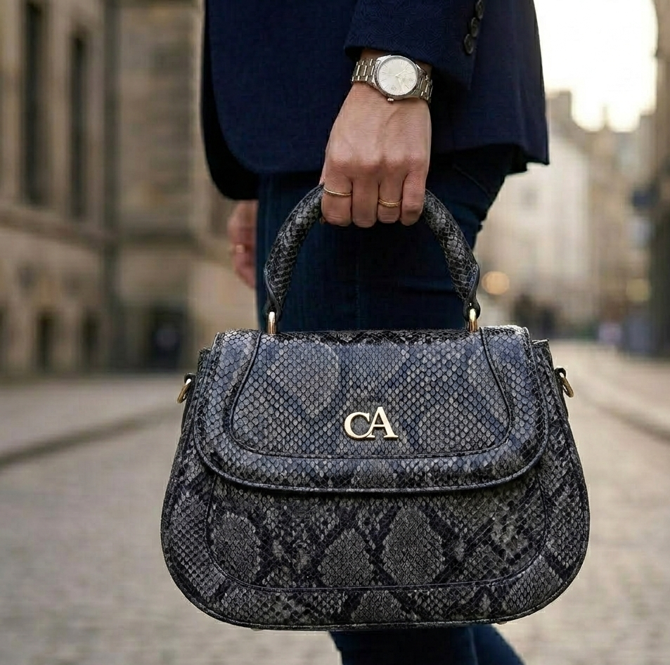 Python-Embossed Vegan Leather Top-Handle Satchel