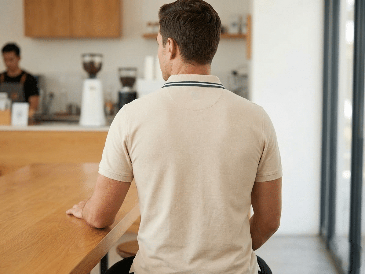 Men’s Slim-Fit Pique Polo Shirt with Striped Tipping – Sand Beige