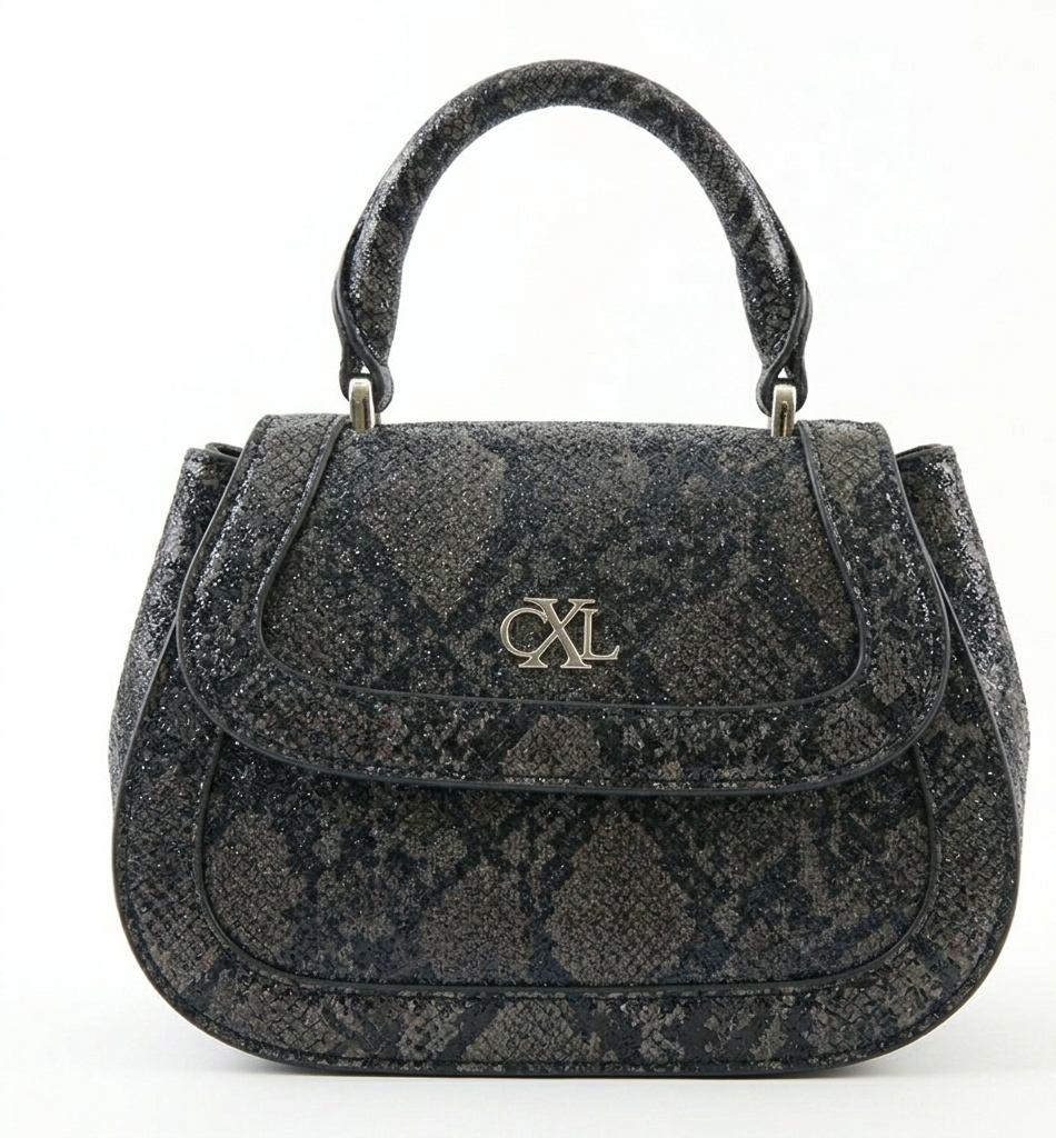 Python-Embossed Vegan Leather Top-Handle Satchel