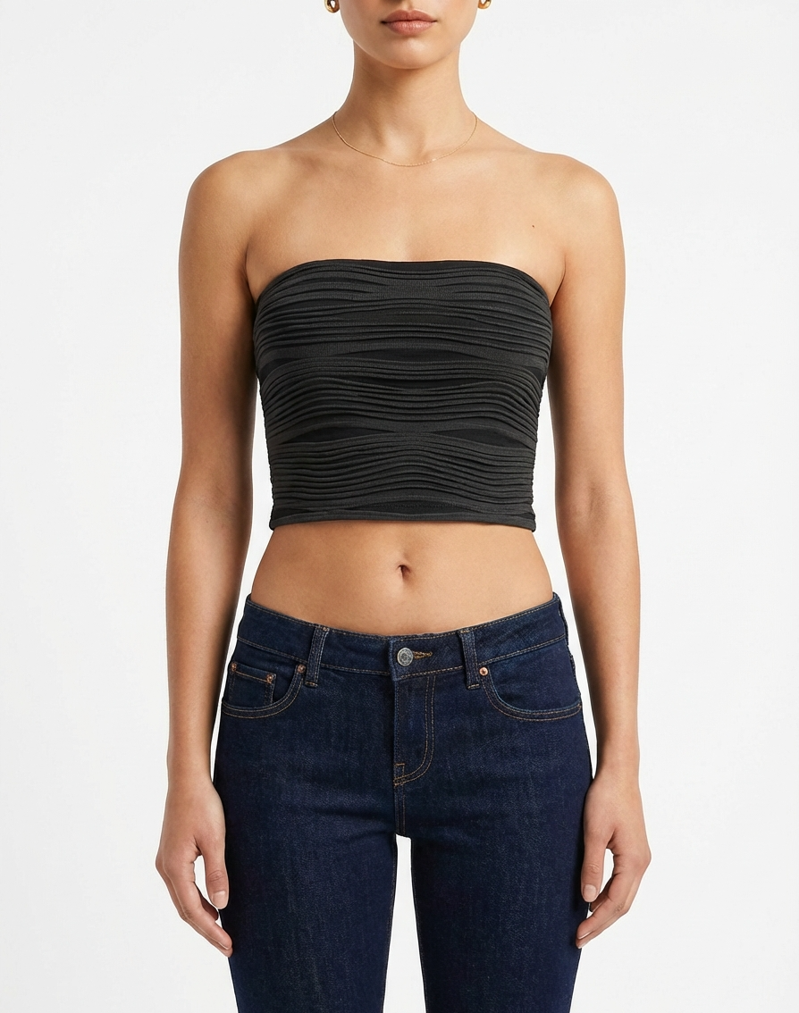 SHEIN Black Strapless Crop Top – Women’s Ribbed Bandeau Tube Top
