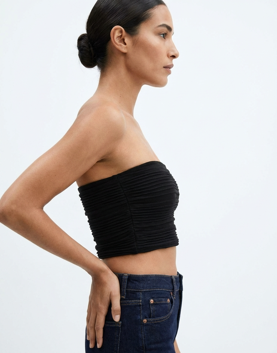 SHEIN Black Strapless Crop Top – Women’s Ribbed Bandeau Tube Top