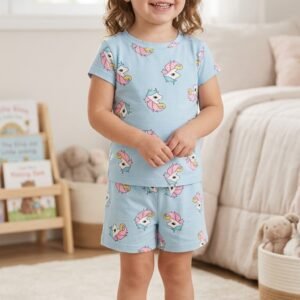 Product Title Toddler Girls' Unicorn Print 2-Piece Short Pajama Set - Light Blue