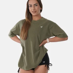 Women's Casual Olive Green Heart Graphic T-Shirt