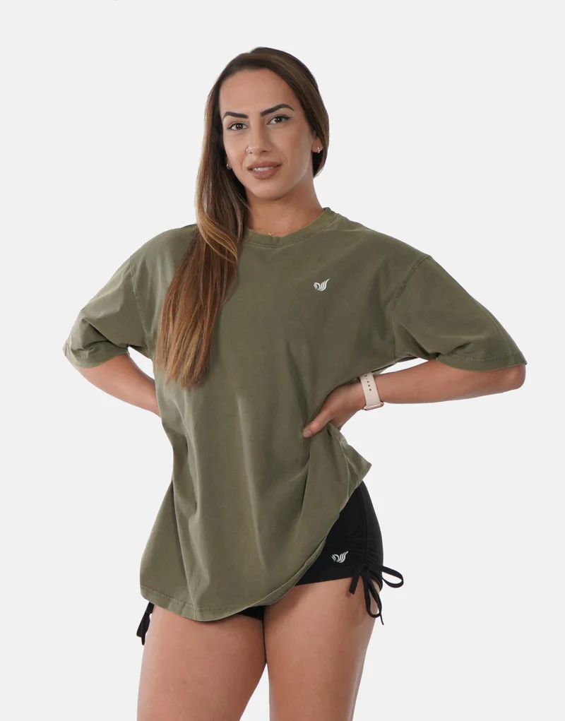 Women's Casual Olive Green Heart Graphic T-Shirt