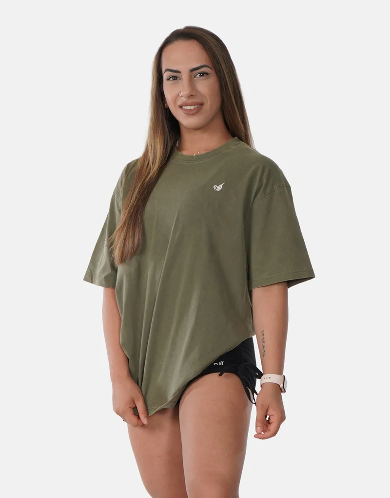 Women's Casual Olive Green Heart Graphic T-Shirt