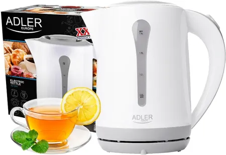 Adler Europe AD 1244 Electric Kettle – 2.5L XXL Capacity, 2200W High Power – White/Grey